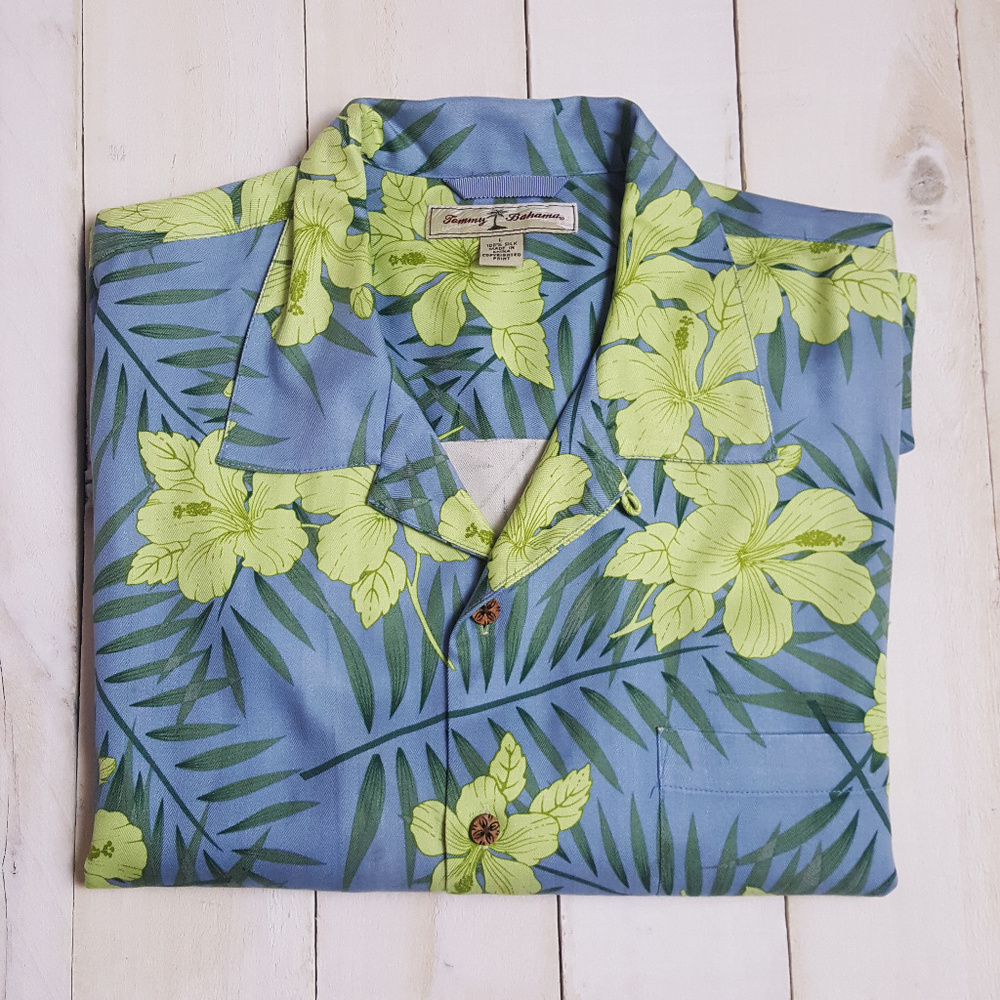 Tommy Bahama Hawaiian Shirt Large Silk Mens Aloha